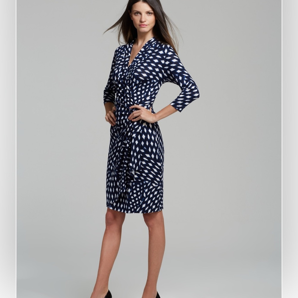 Karen Kane Navy Print Cascade Wrap Dress